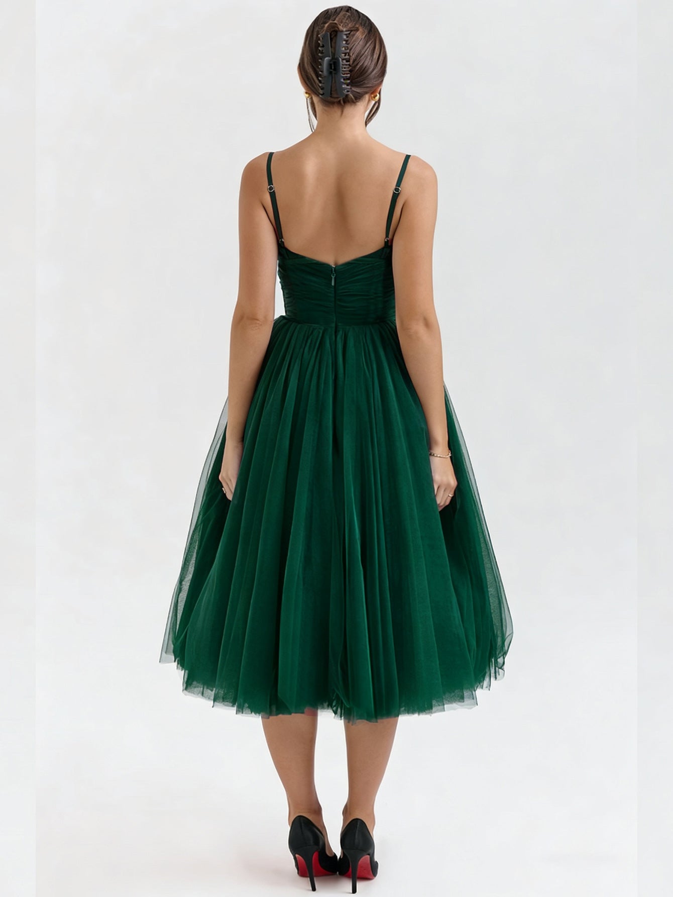 Fit & Flare Midi Dress with Sweetheart Neckline and Tulle Skirt