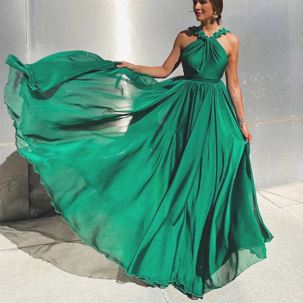 Flowy Maxi Dress with High Waist and Embellished Detail