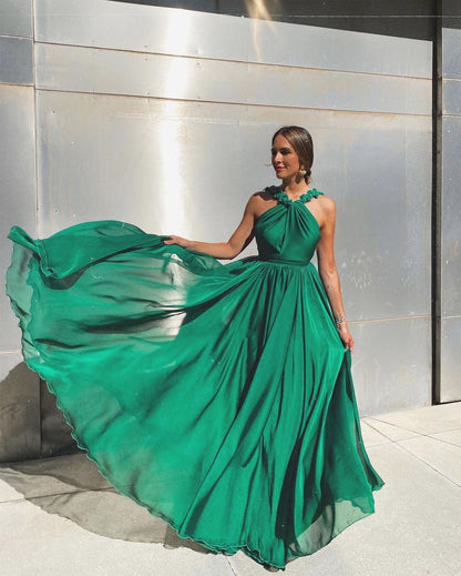 Flowy Maxi Dress with High Waist and Embellished Detail