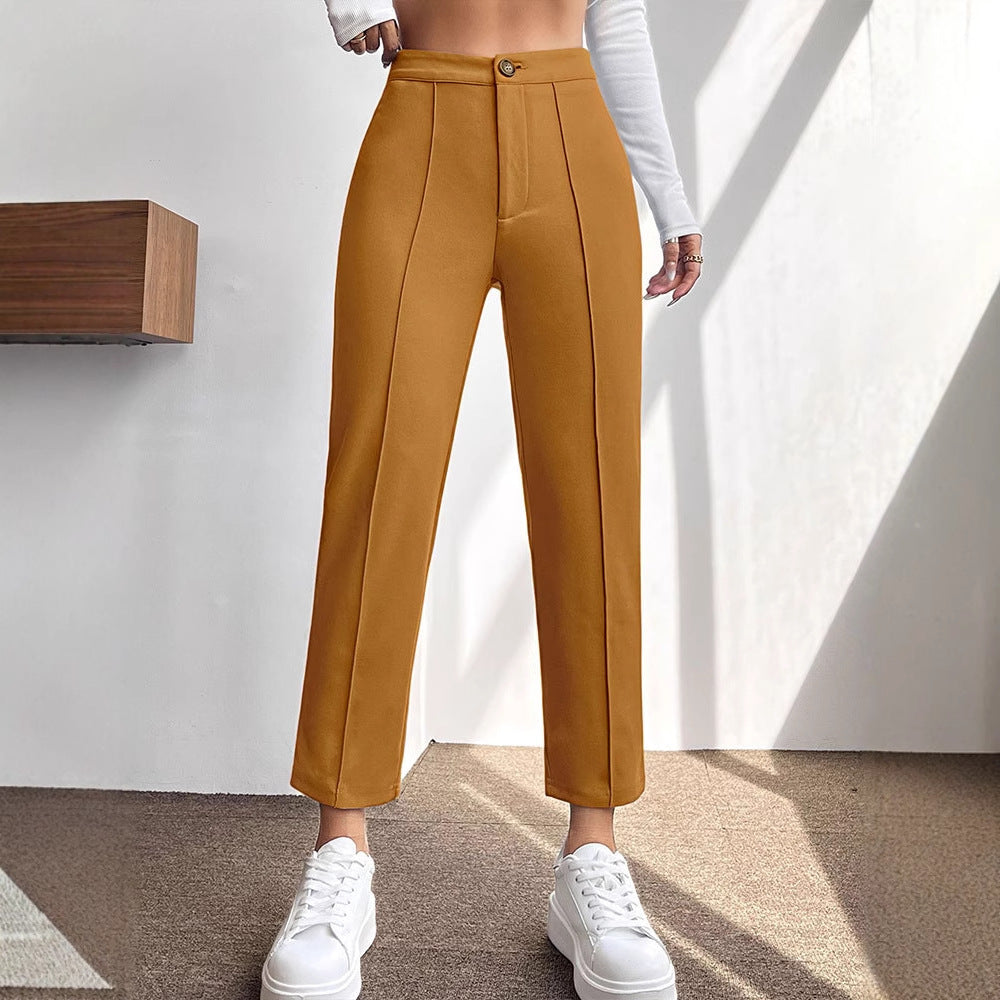 Cropped High-Waist Straight-Leg Pants