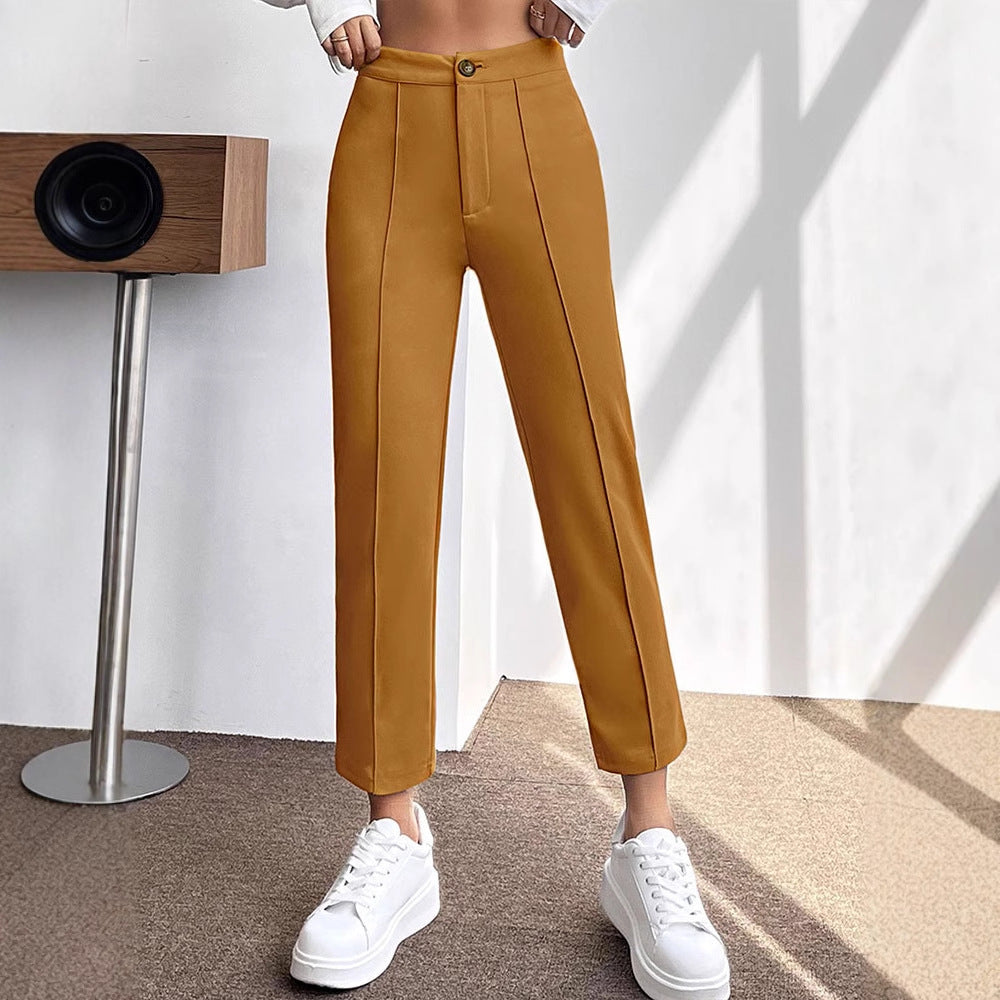 Cropped High-Waist Straight-Leg Pants