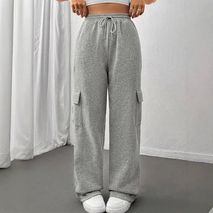 Straight-Leg Cargo Sweatpants with Drawstring Waist