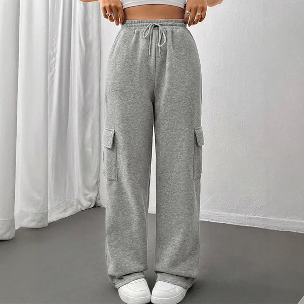 Straight-Leg Cargo Sweatpants with Drawstring Waist