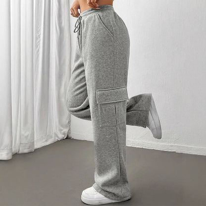 Straight-Leg Cargo Sweatpants with Drawstring Waist