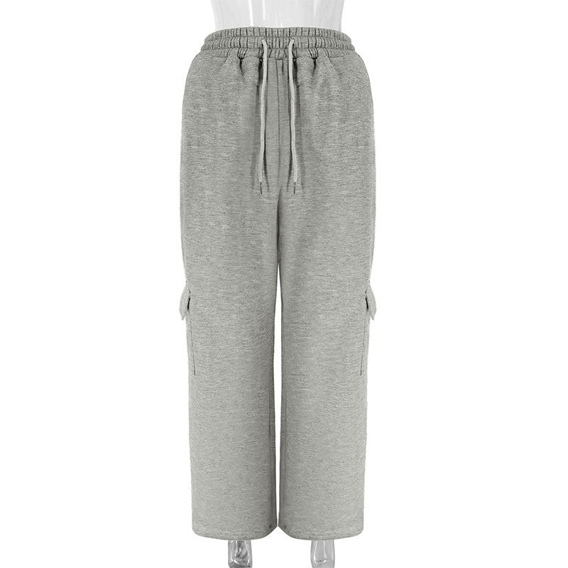 Straight-Leg Cargo Sweatpants with Drawstring Waist