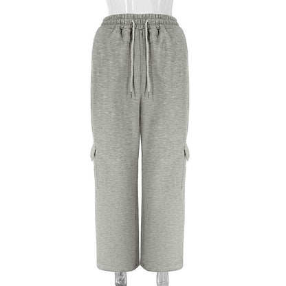 Straight-Leg Cargo Sweatpants with Drawstring Waist