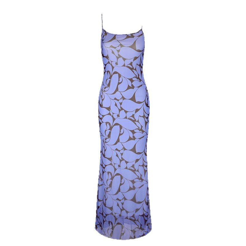 Abstract Print Bodycon Maxi Dress with Spaghetti Straps