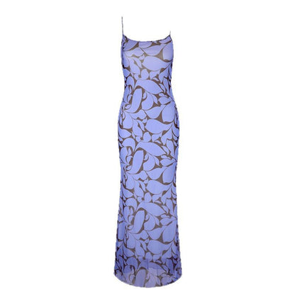 Abstract Print Bodycon Maxi Dress with Spaghetti Straps