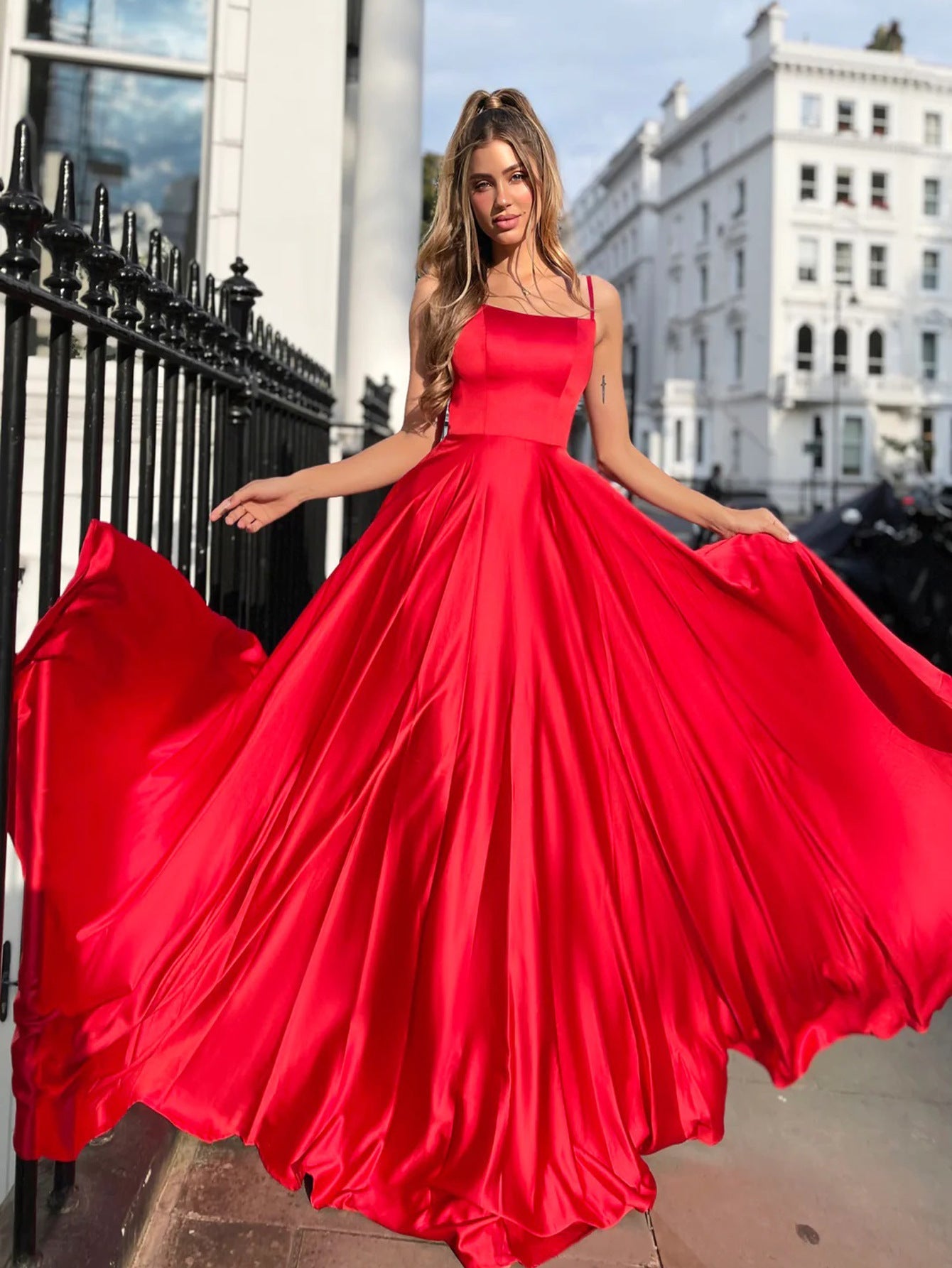 A-Line Maxi Dress with Square Neck and Backless Detail