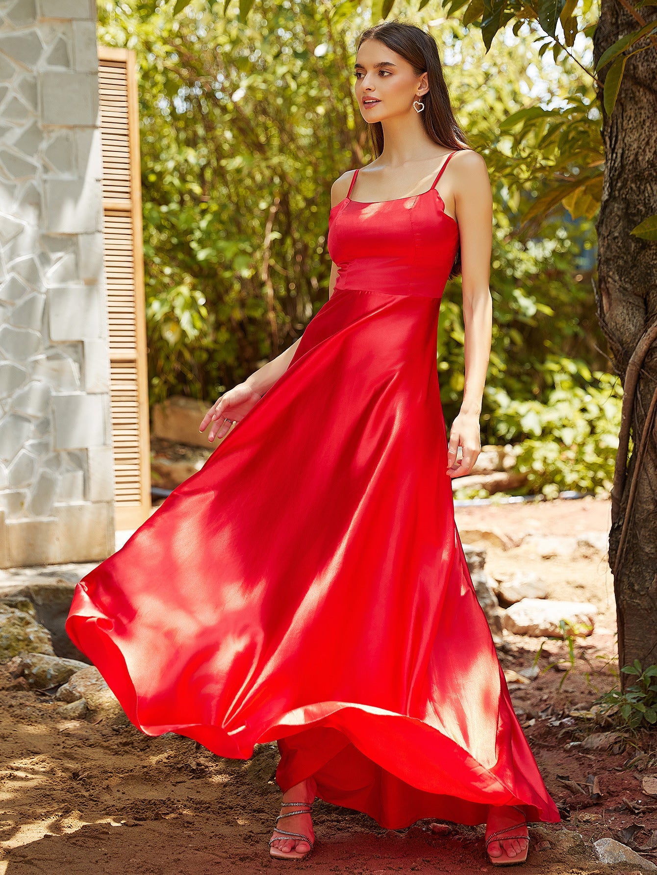 A-Line Maxi Dress with Square Neck and Backless Detail
