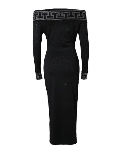 Bodycon Long Sleeve Midi Dress with Off-Shoulder and Sequins