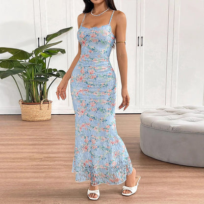 Floral Bodycon Maxi Dress with Spaghetti Straps