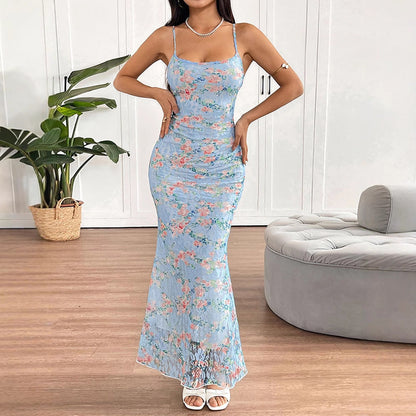 Floral Bodycon Maxi Dress with Spaghetti Straps