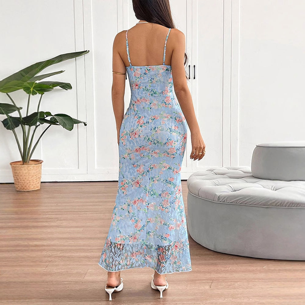 Floral Bodycon Maxi Dress with Spaghetti Straps