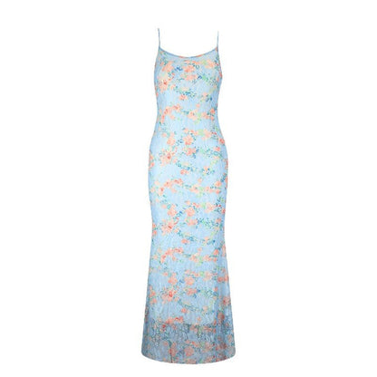 Floral Bodycon Maxi Dress with Spaghetti Straps