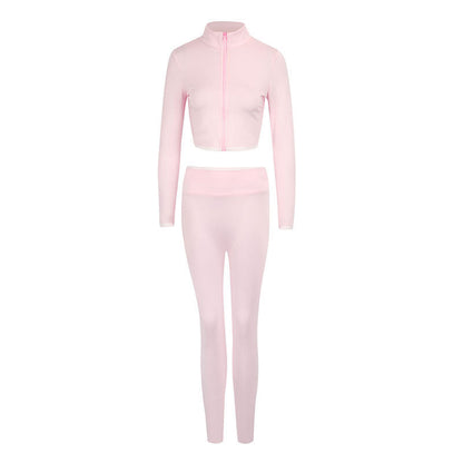 Solid Cropped Zip-Up Jacket & High-Waist Leggings Set