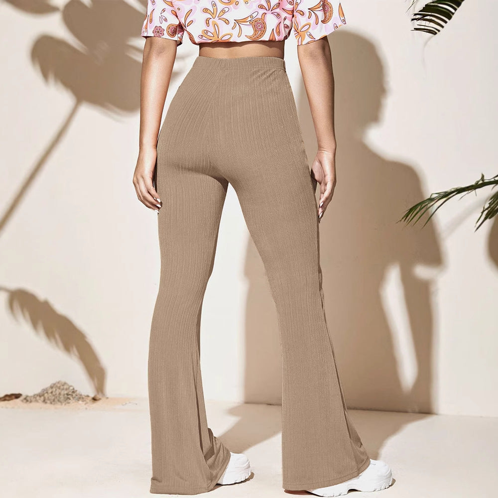 High-Waist Flared Pants with Ribbed Knit