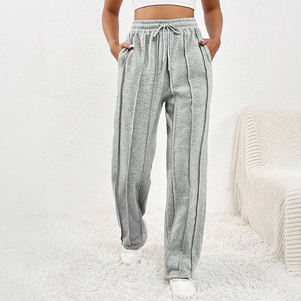 Loose Wide-Leg Sweatpants with Drawstring and Pintuck