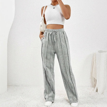 Loose Wide-Leg Sweatpants with Drawstring and Pintuck