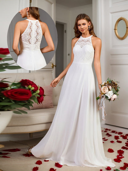 A-Line Dress with Halterneck and Lace Bodice