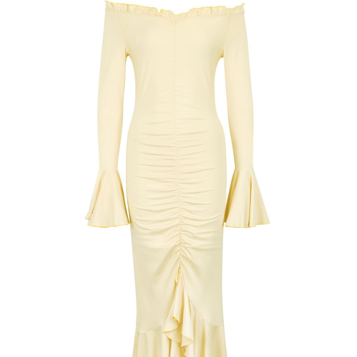 Bodycon Maxi Dress with Off-Shoulder and Ruched Detail