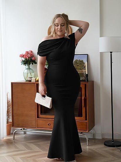 Plus Size Mermaid Maxi Dress with Draped Neckline