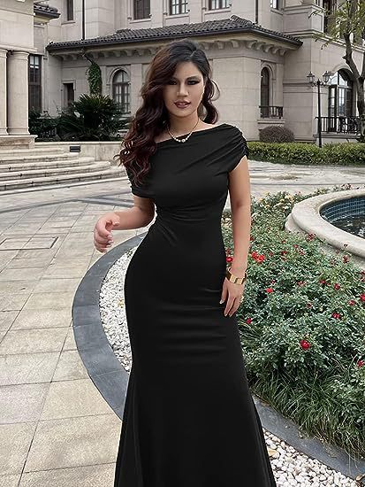 Plus Size Mermaid Maxi Dress with Draped Neckline