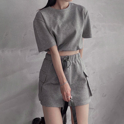 Glitter Cropped T-Shirt and Mini Skirt Set with Cargo Pockets