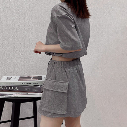 Glitter Cropped T-Shirt and Mini Skirt Set with Cargo Pockets
