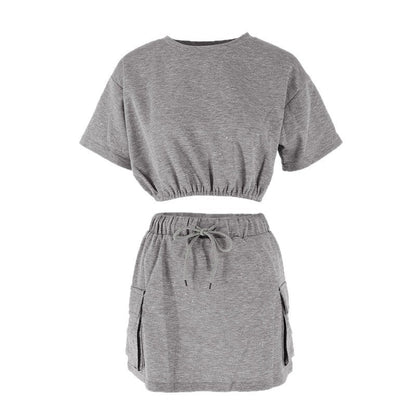 Glitter Cropped T-Shirt and Mini Skirt Set with Cargo Pockets