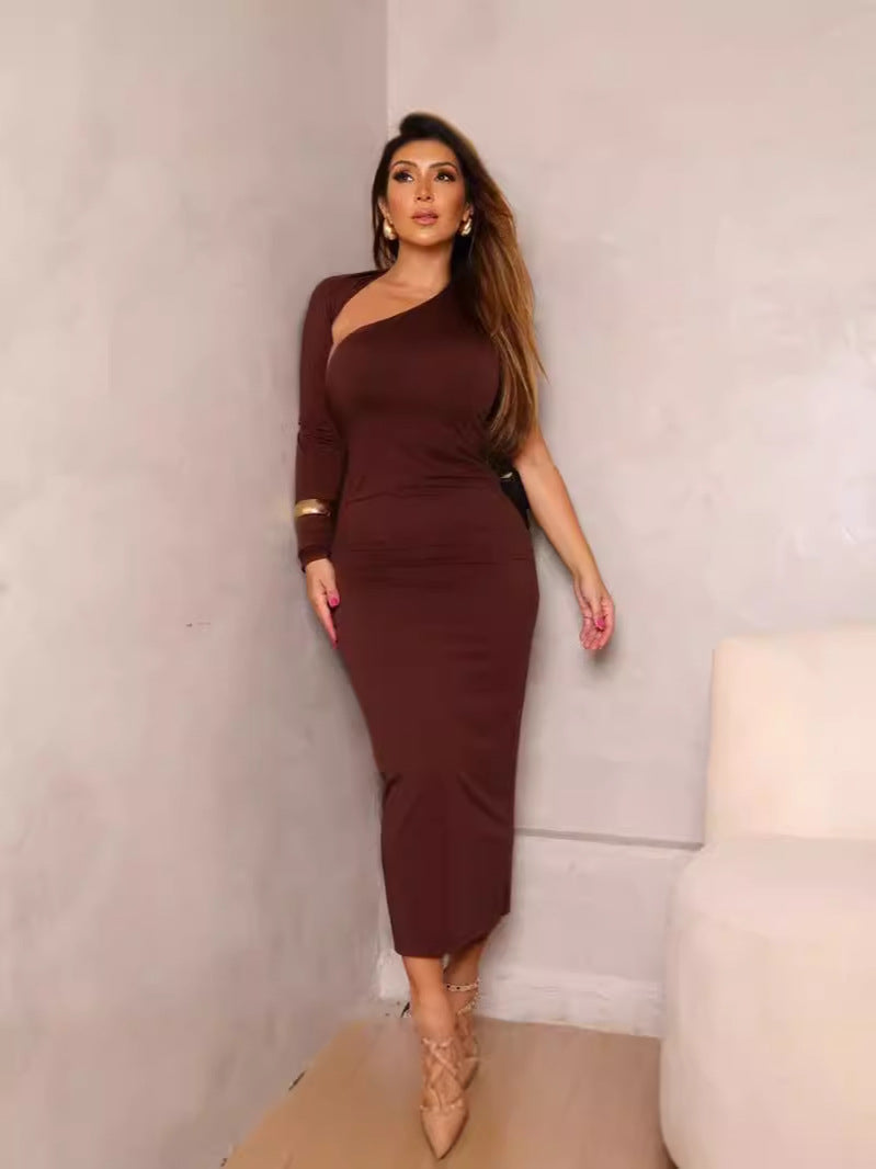 Bodycon Midi Dress with One-Shoulder and Open Back