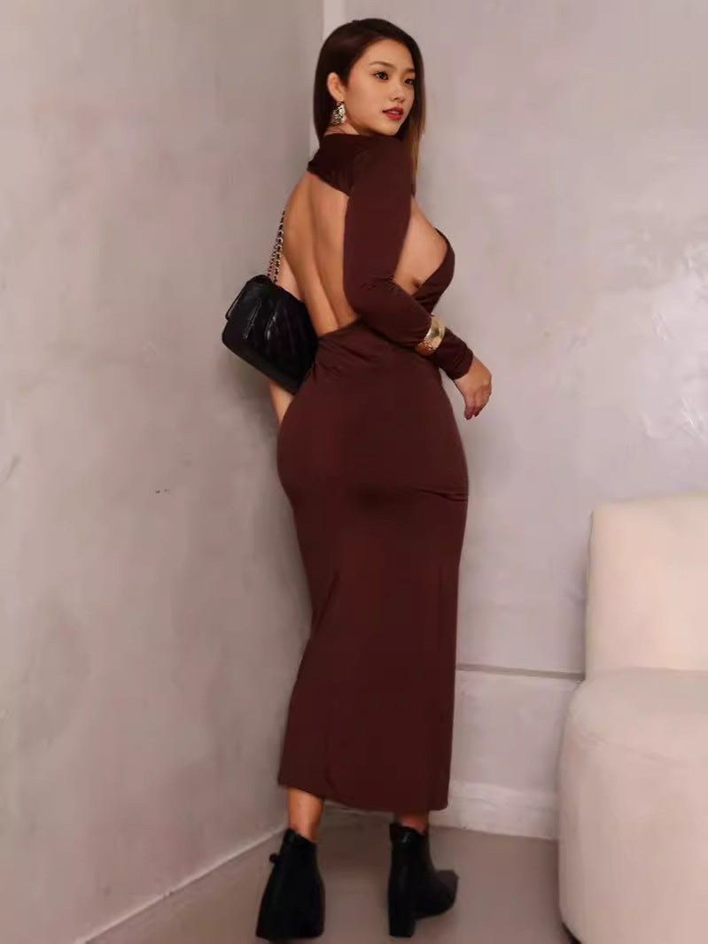 Bodycon Midi Dress with One-Shoulder and Open Back