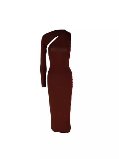 Bodycon Midi Dress with One-Shoulder and Open Back