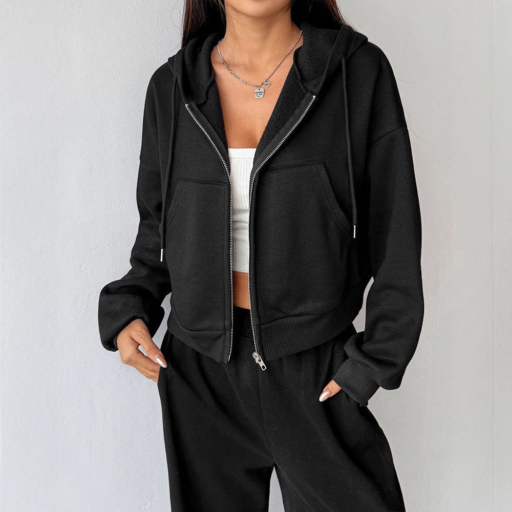 Cropped Full-Zip Hoodie with Long Sleeves