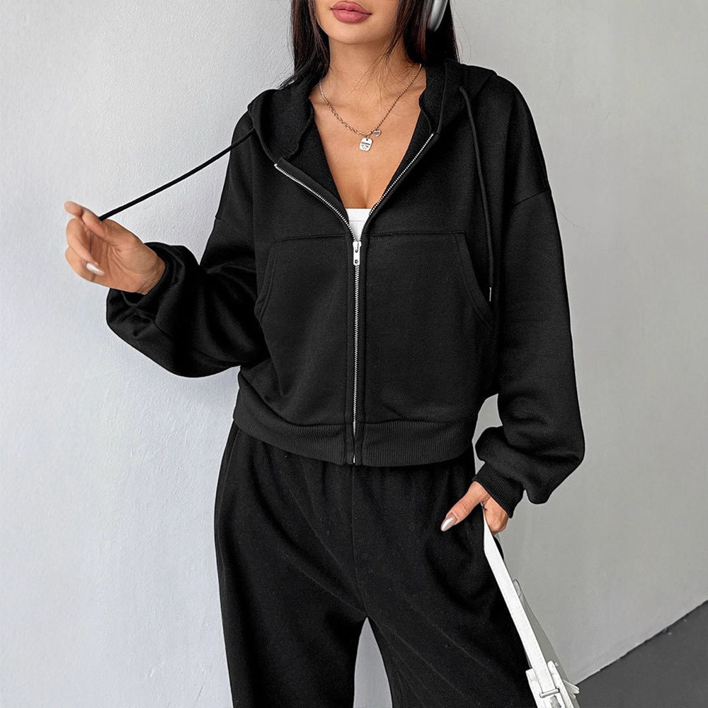 Cropped Full-Zip Hoodie with Long Sleeves