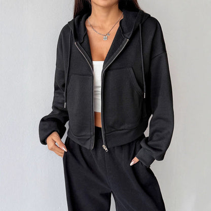 Cropped Full-Zip Hoodie with Long Sleeves