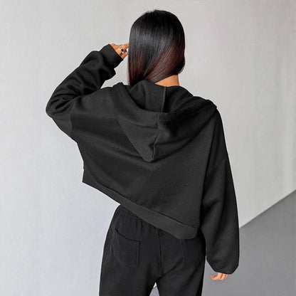 Cropped Full-Zip Hoodie with Long Sleeves