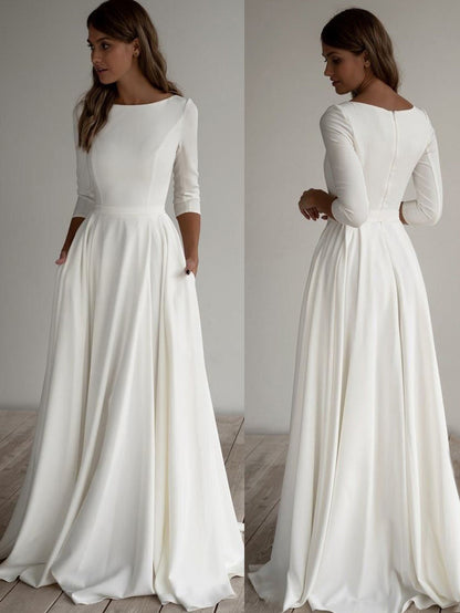 A-Line Maxi Dress with Nine-Quarter Sleeves and Pockets