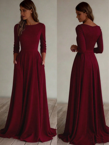 A-Line Maxi Dress with Nine-Quarter Sleeves and Pockets