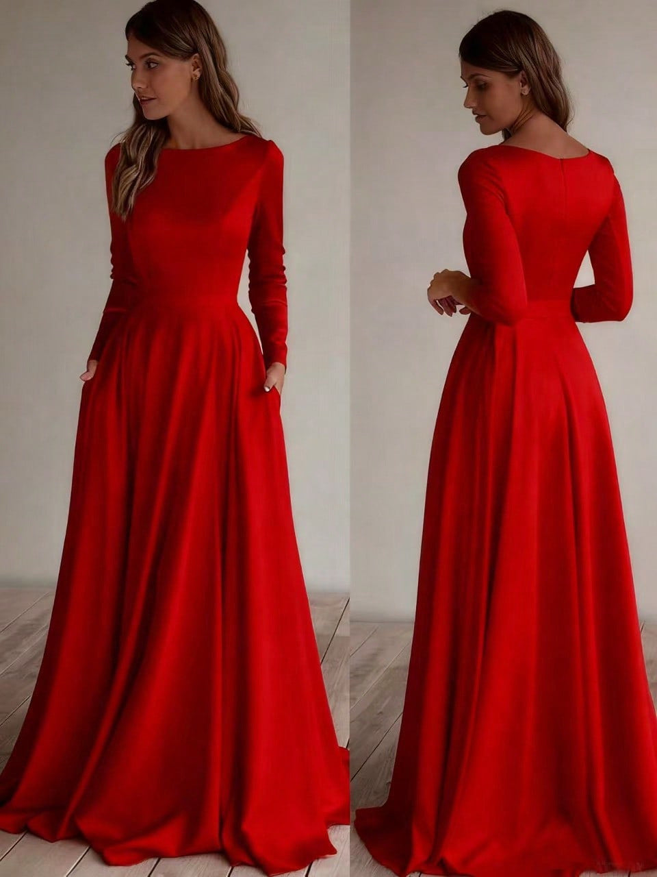 A-Line Maxi Dress with Nine-Quarter Sleeves and Pockets