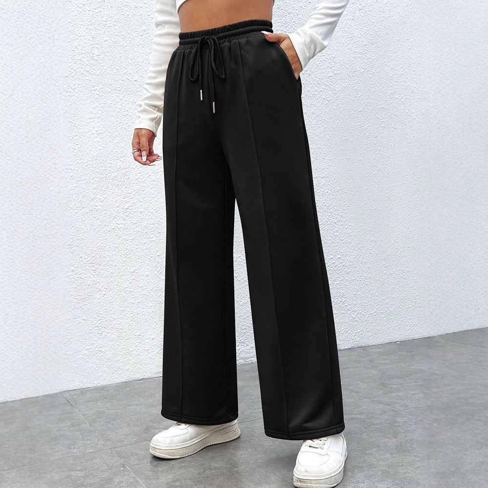 High-Waist Wide-Leg Trousers with Drawstring