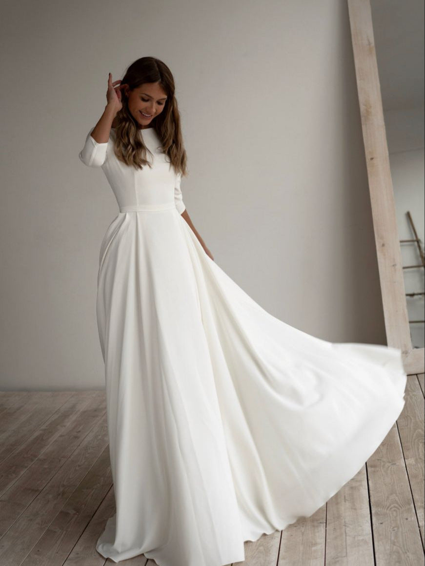 A-Line Maxi Dress with Nine-Quarter Sleeves and Pockets