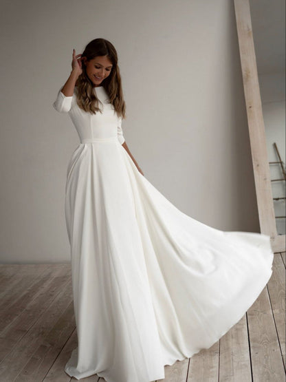 A-Line Maxi Dress with Nine-Quarter Sleeves and Pockets