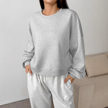 Oversized Solid Crew Neck Sweatshirt with Drop Shoulders