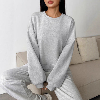 Oversized Solid Crew Neck Sweatshirt with Drop Shoulders