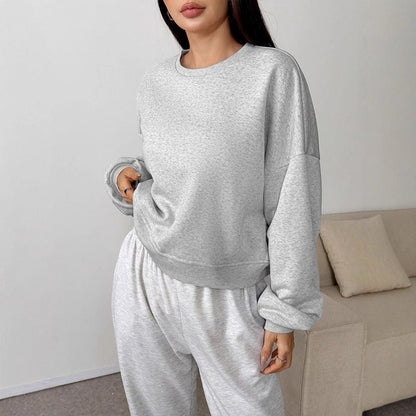 Oversized Solid Crew Neck Sweatshirt with Drop Shoulders