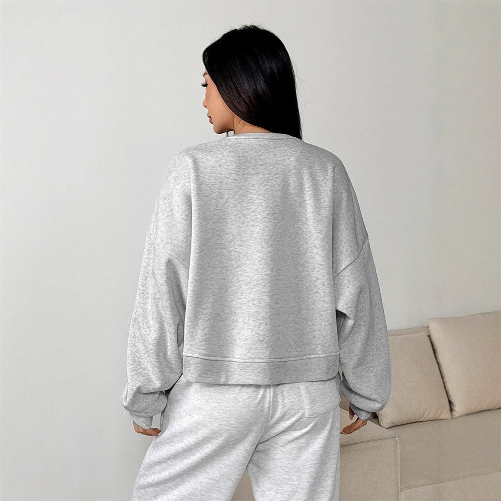 Oversized Solid Crew Neck Sweatshirt with Drop Shoulders