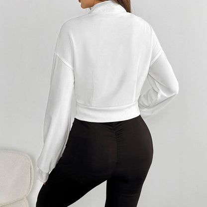 Cropped Track Jacket with Stand Collar and Contrast Piping