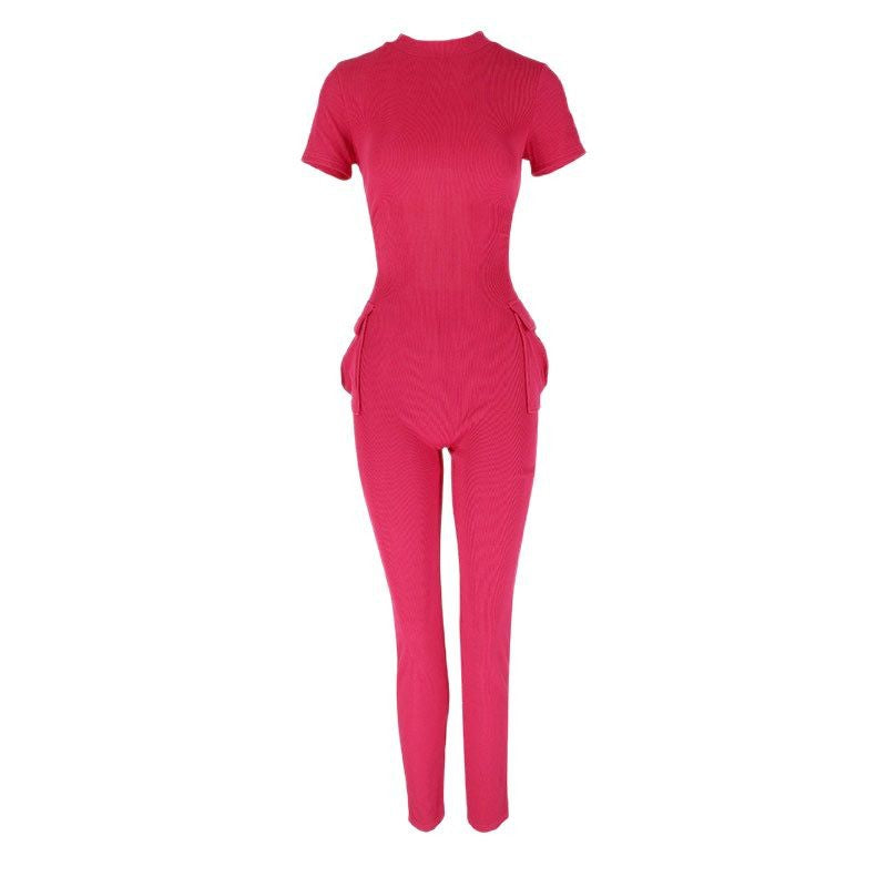 Bodycon Ribbed Jumpsuit with Mock Neck and Backless Detail