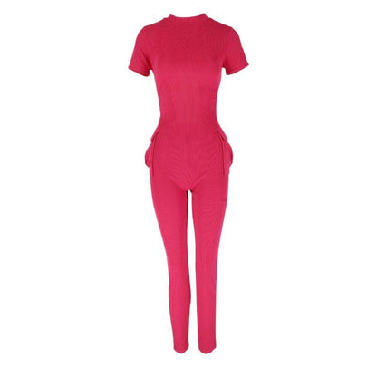 Bodycon Ribbed Jumpsuit with Mock Neck and Backless Detail